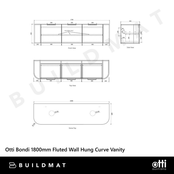 Otti Bondi 1800mm Satin White Fluted Wall Hung Curve Vanity