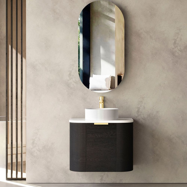 Otti Bondi 600mm Black Oak Fluted Wall Hung Curve Vanity