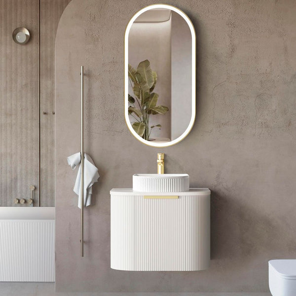 Otti Bondi 600mm Satin White Fluted Wall Hung Curve Vanity