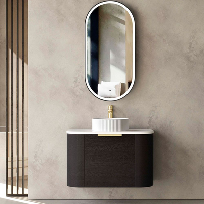 Otti Bondi 750mm Black Oak Fluted Wall Hung Curve Vanity