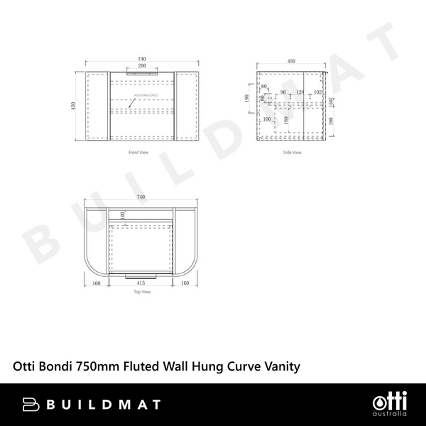 Otti Bondi 750mm Satin White Fluted Wall Hung Curve Vanity