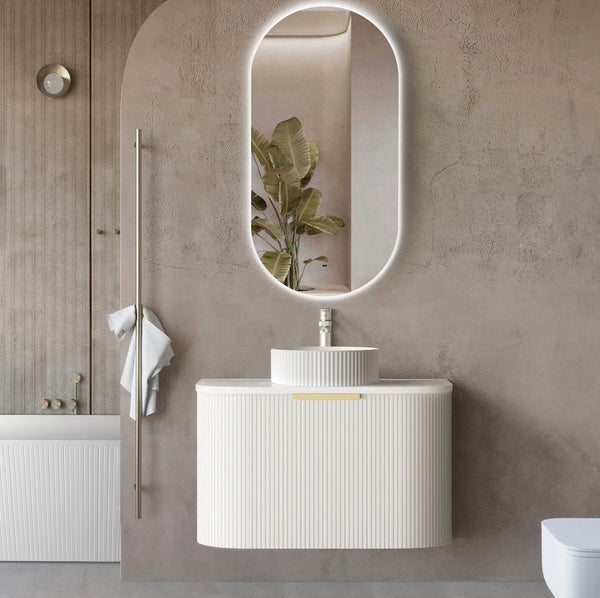 Otti Bondi 750mm Satin White Fluted Wall Hung Curve Vanity