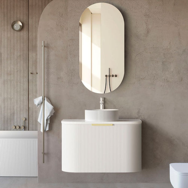 Otti Bondi 750mm Satin White Fluted Wall Hung Curve Vanity