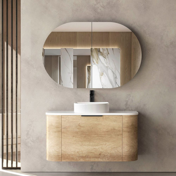 Otti Bondi 900mm Natural Oak Fluted Wall Hung Curve Vanity