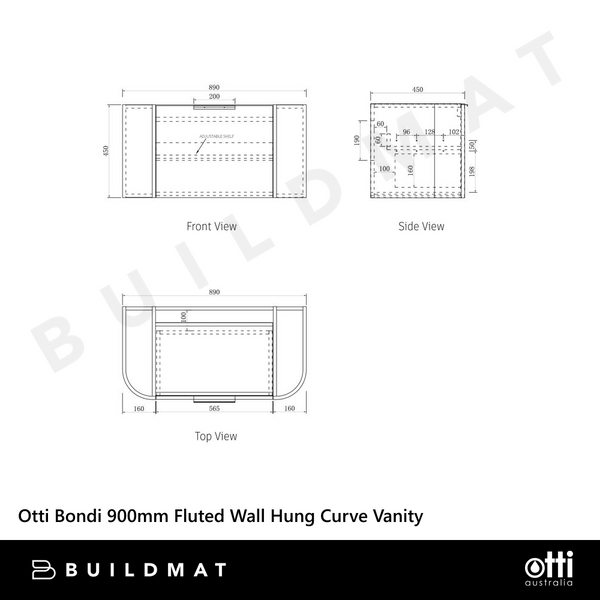 Otti Bondi 900mm Satin White Fluted Wall Hung Curve Vanity