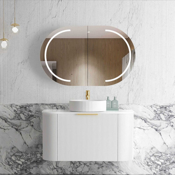 Otti Bondi 900mm Satin White Fluted Wall Hung Curve Vanity