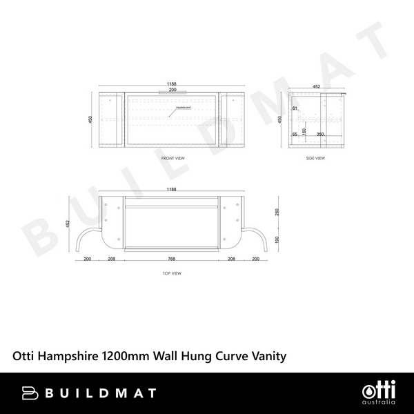 Otti Hampshire 1200mm Satin Black Wall Hung Curve Vanity