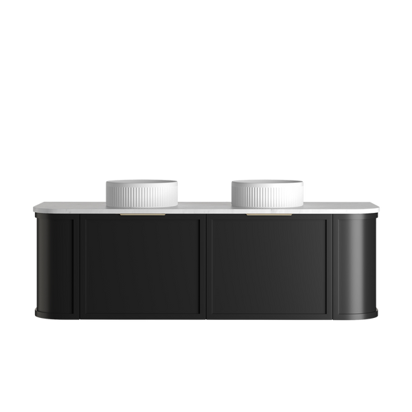 Otti Hampshire 1500mm Satin Black Wall Hung Double Bowl Curve Vanity