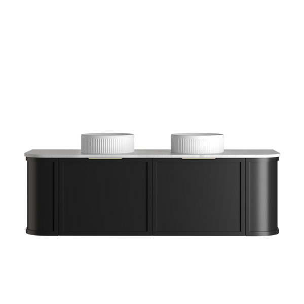 Otti Hampshire 1500mm Satin Black Wall Hung Double Bowl Curve Vanity