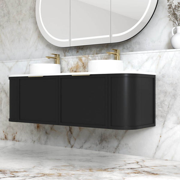 Otti Hampshire 1500mm Satin Black Wall Hung Double Bowl Curve Vanity