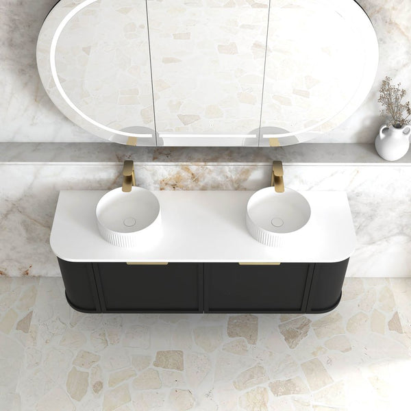 Otti Hampshire 1500mm Satin Black Wall Hung Double Bowl Curve Vanity