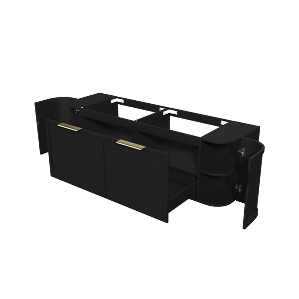 Otti Hampshire 1500mm Satin Black Wall Hung Double Bowl Curve Vanity