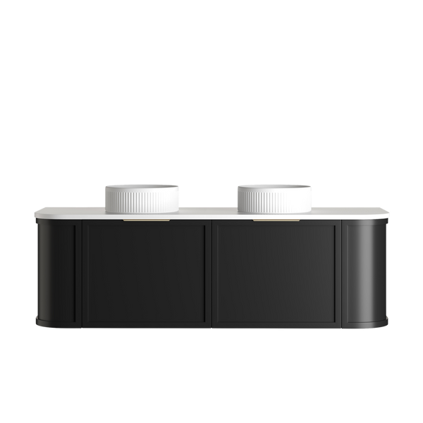 Otti Hampshire 1500mm Satin Black Wall Hung Double Bowl Curve Vanity