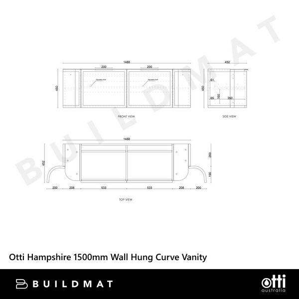 Otti Hampshire 1500mm Satin White Wall Hung Double Bowl Curve Vanity