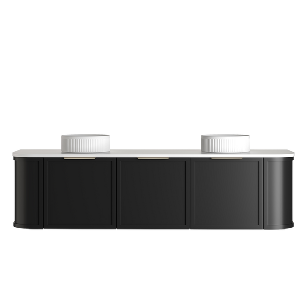 Otti Hampshire 1800mm Satin Black Wall Hung Double Bowl Curve Vanity