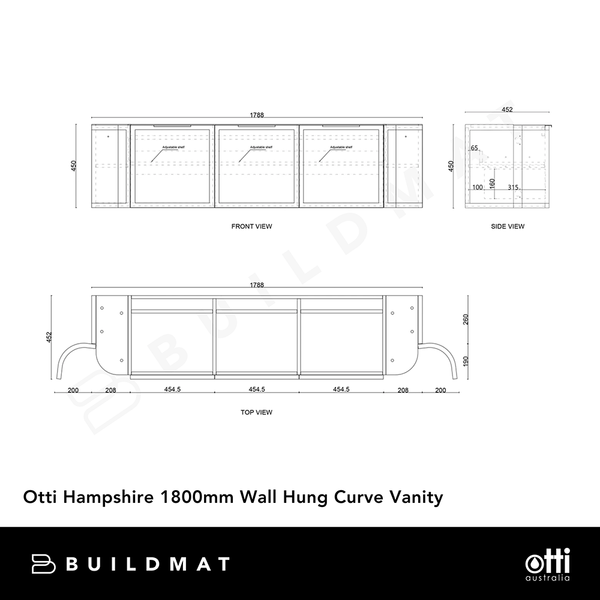 Otti Hampshire 1800mm Satin Black Wall Hung Double Bowl Curve Vanity