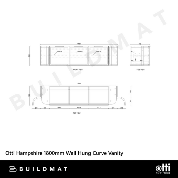 Otti Hampshire 1800mm Satin White Wall Hung Double Bowl Curve Vanity