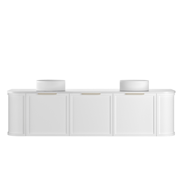 Otti Hampshire 1800mm Satin White Wall Hung Double Bowl Curve Vanity