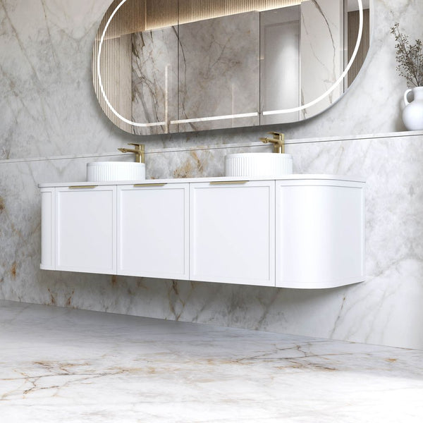 Otti Hampshire 1800mm Satin White Wall Hung Double Bowl Curve Vanity
