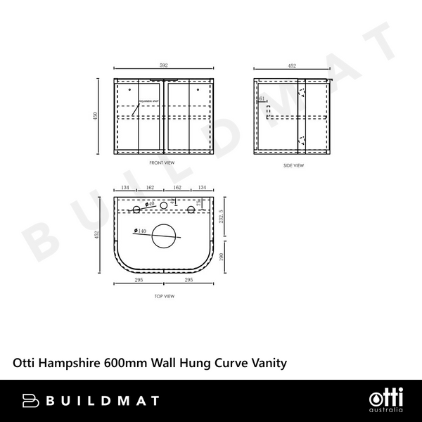 Otti Hampshire 600mm Satin Black Wall Hung Curve Vanity