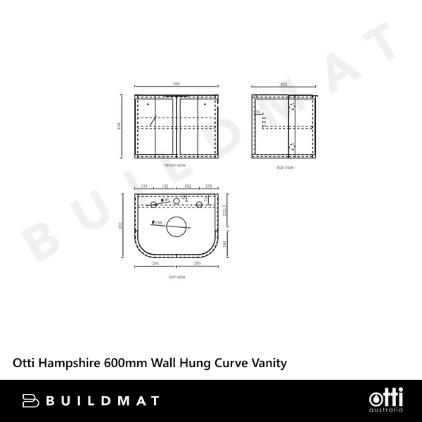 Otti Hampshire 600mm Satin White Wall Hung Curve Vanity