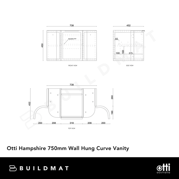 Otti Hampshire 750mm Satin White Wall Hung Curve Vanity
