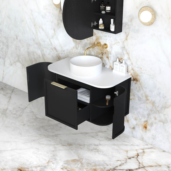 Otti Hampshire 900mm Satin Black Wall Hung Curve Vanity