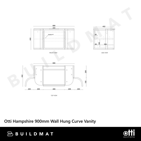 Otti Hampshire 900mm Satin White Wall Hung Curve Vanity
