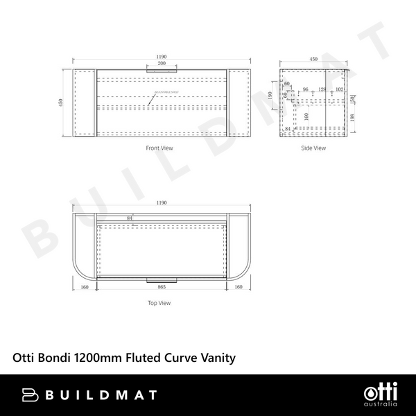 Otti Bondi 1200mm Woodland Oak Fluted Curve Vanity