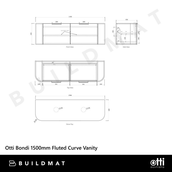 Otti Bondi 1500mm Woodland Oak Fluted Curve Vanity
