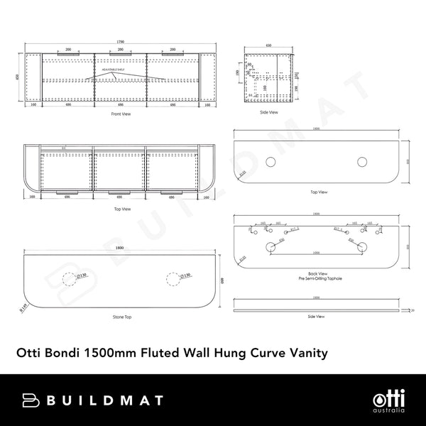 Otti Bondi 1800mm Woodland Oak Fluted Curve Vanity