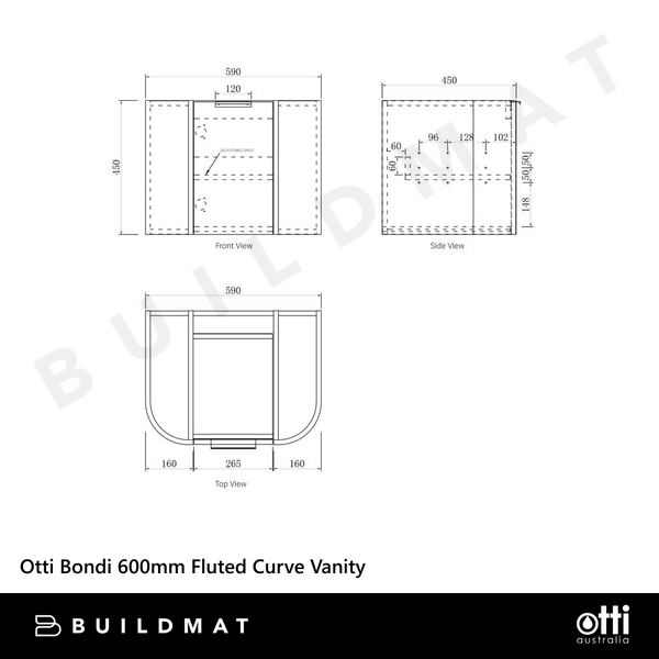 Otti Bondi 600mm Woodland Oak Fluted Curve Vanity