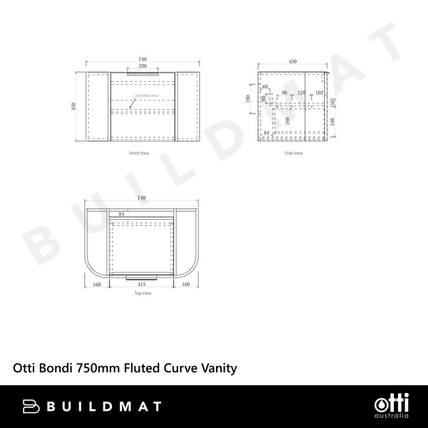 Otti Bondi 750mm Woodland Oak Fluted Curve Vanity