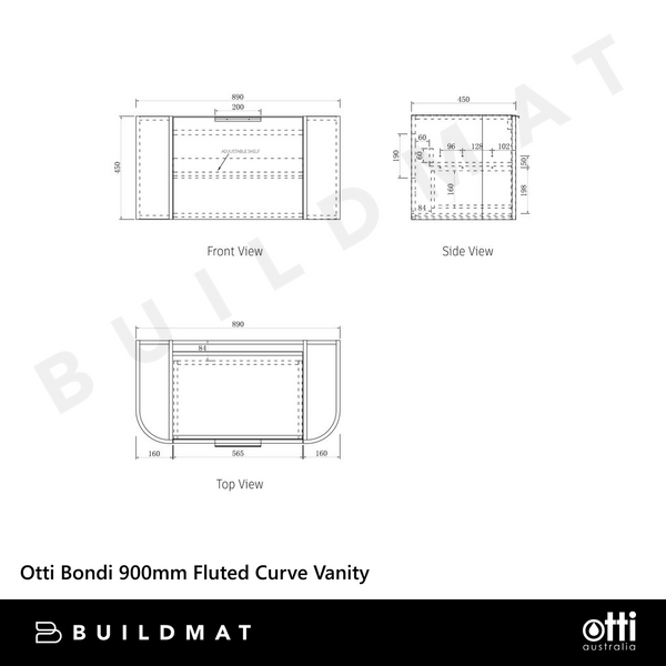 Otti Bondi 900mm Woodland Oak Fluted Curve Vanity