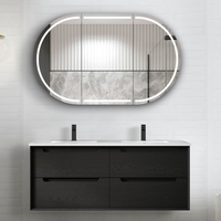 Otti Byron 1200mm Black Oak Wall Hung Vanity with Natural Carrara Marble Top and Double Bowl Undermount Basin