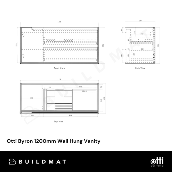 Otti Byron 1200mm Black Oak Wall Hung Vanity with Natural Carrara Marble Top and Double Bowl Undermount Basin