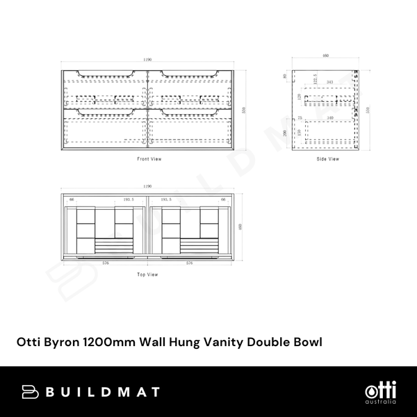 Otti Byron 1200mm Natural Oak Wall Hung Vanity Double Bowl