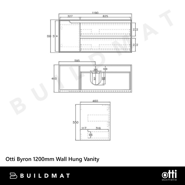 Otti Byron 1200mm Natural Oak Wall Hung Vanity