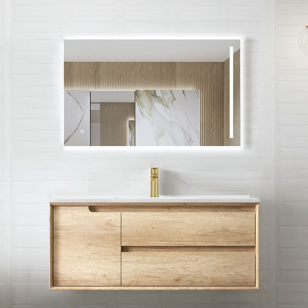 Otti Byron 1200mm Natural Oak Wall Hung Vanity with Natural Carrara Marble Top and Undermount Basin