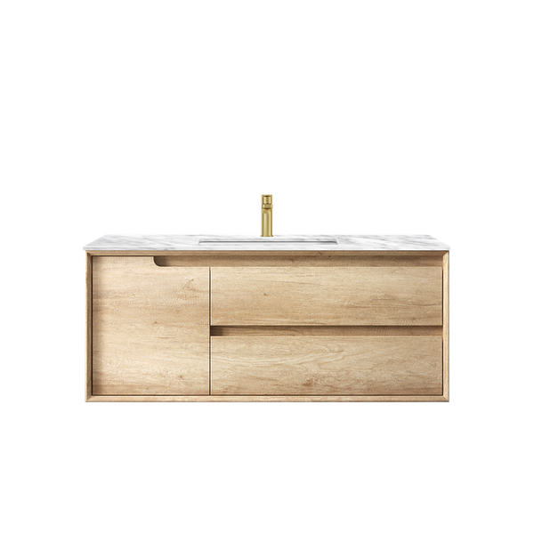 Otti Byron 1200mm Natural Oak Wall Hung Vanity with Natural Carrara Marble Top and Undermount Basin