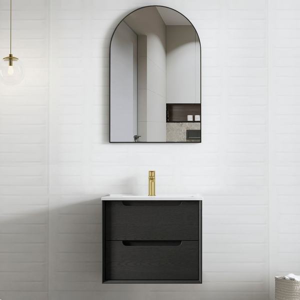 Otti Byron 600mm Black Oak Wall Hung Vanity with Natural Carrara Marble Top and Undermount Basin