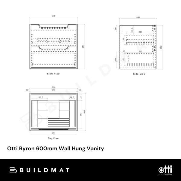 Otti Byron 600mm Black Oak Wall Hung Vanity