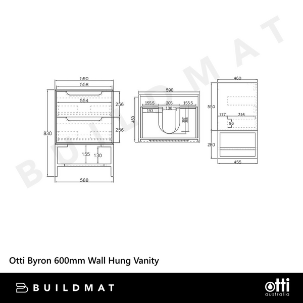 Otti Byron 600mm Natural Oak Wall Hung Vanity