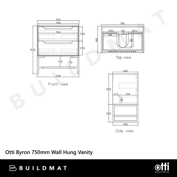Otti Byron 750mm Natural Oak Wall Hung Vanity