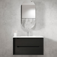 Otti Byron 900mm Black Oak Wall Hung Vanity with Natural Carrara Marble Top and Undermount Basin