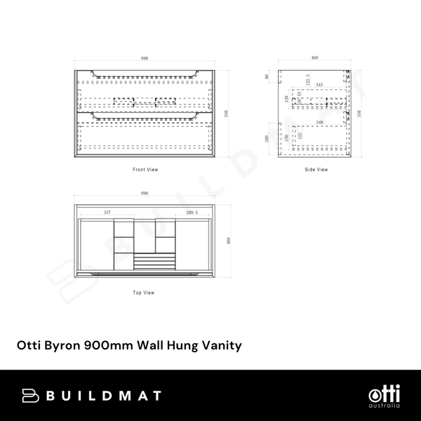 Otti Byron 900mm Natural Oak Wall Hung Vanity with Natural Carrara Marble Top and Undermount Basin