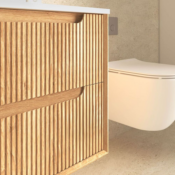Otti Byron Fluted 1200mm Woodland Oak Wall Hung Vanity with Four Drawers