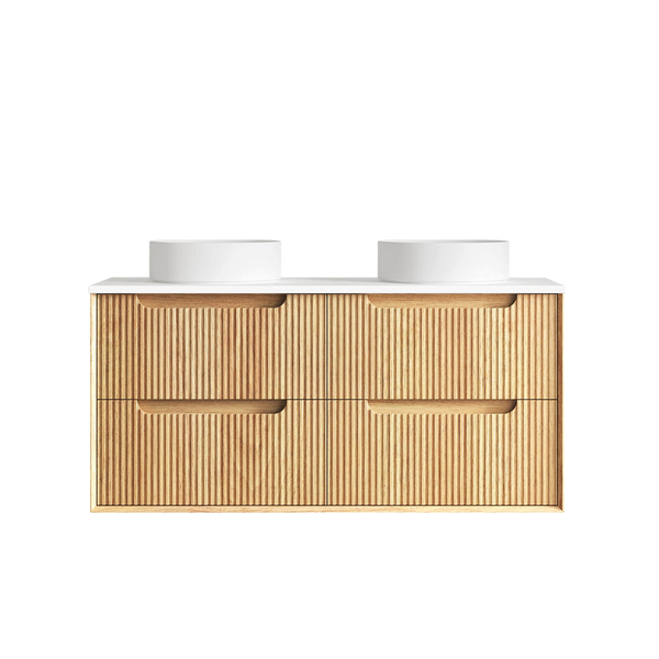Otti Byron Fluted 1200mm Woodland Oak Wall Hung Vanity with Four Drawers