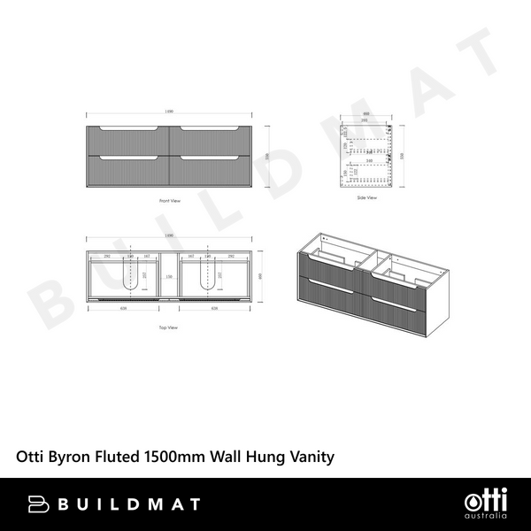 Otti Byron Fluted 1500mm Woodland Oak Wall Hung Vanity