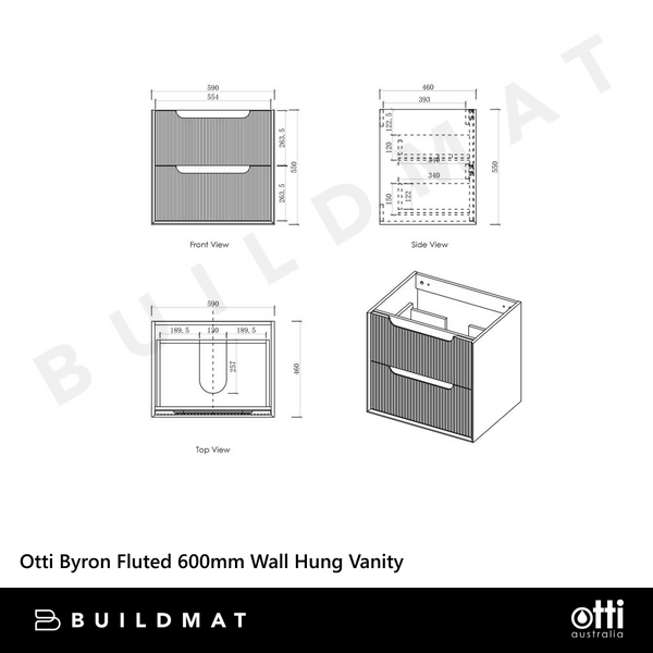 Otti Byron Fluted 600mm Woodland Oak Wall Hung Vanity